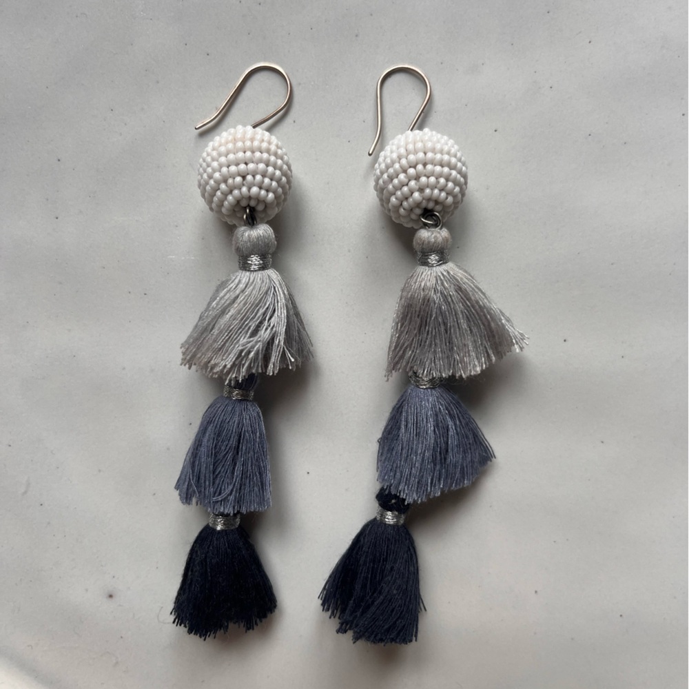 Chan Luu Gray and White Tassel Earrings